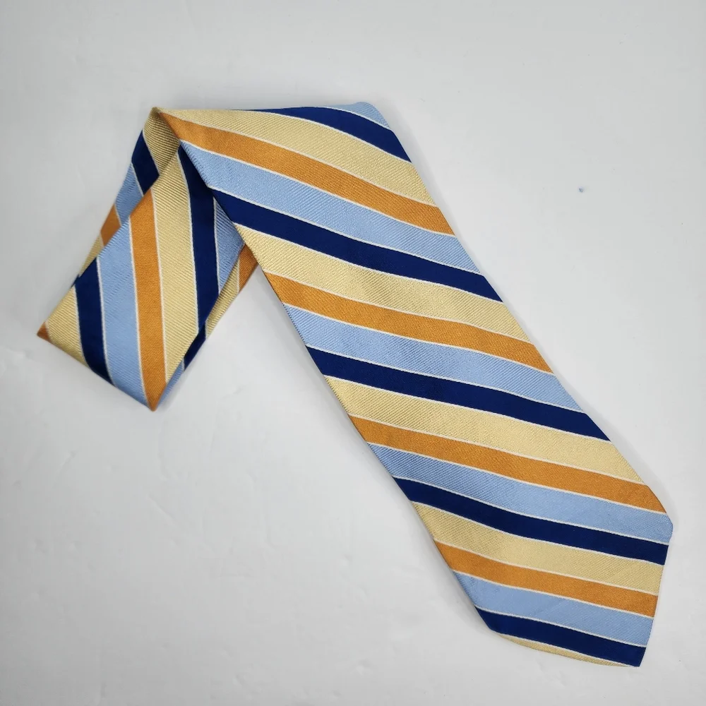 BROOKS BROTHERS MAKERS Yellow /Blue Stripe Silk Tie.
